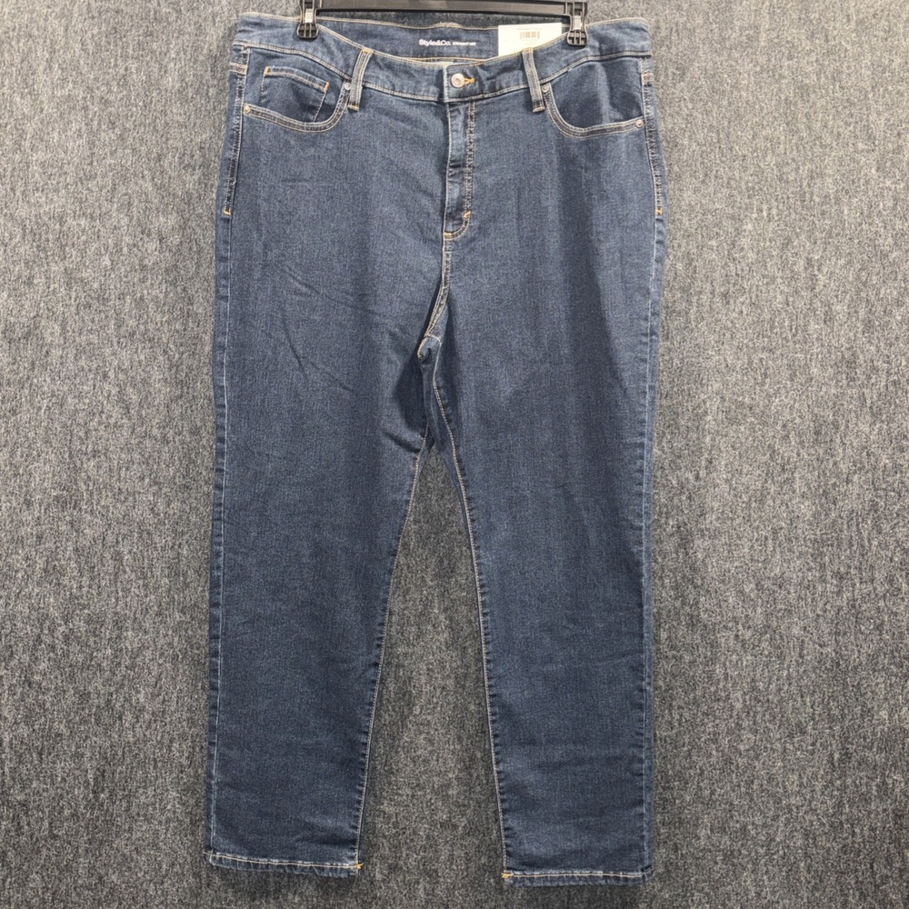 Style & Co Straight Leg Slimming Pockets Blue Jeans High Rise Plus Size 20W